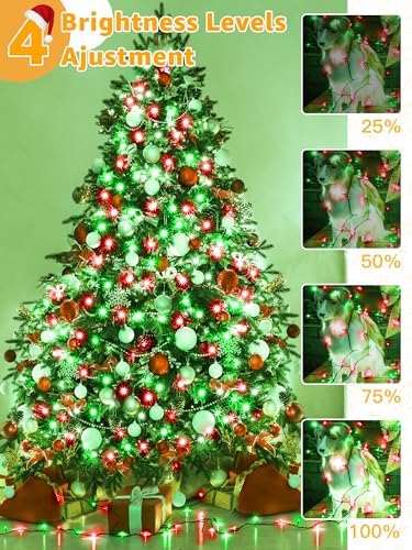 BrightChristmas 500 LED 164 FT Christmas Lights, Waterproof Outdoor String Lights with Remote and Timer, Christmas Tree Lights with 8 Modes Dimmable, Fairy Lights for Holiday Decor (Red and Green)