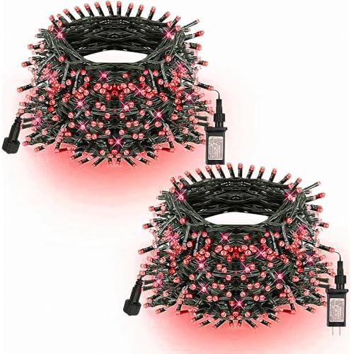 TW SHINE Red Christmas Lights, 400 LED 132FT Outdoor Christmas Lights Plug in with 8 Modes, Waterproof Light Outdoor Green Wire, Indoor Xmas Decorations for Party Yard House Decor