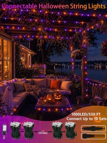 2 Pack 66FT 200 LED Halloween Lights Outdoor Indoor, Orange and Purple