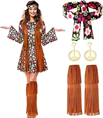SATINIOR 70s 60s Hippie Halloween Costume for Women