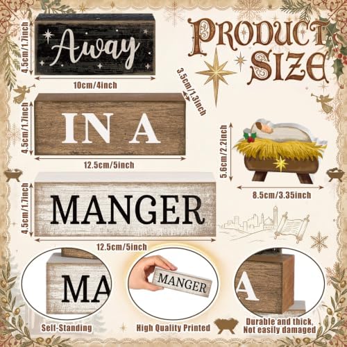 Moucuny 4 Pcs Nativity Christmas Table Decoration for Home Away in a Manger