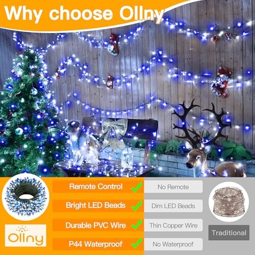 Ollny Christmas Tree Lights 400LED 132FT, Blue & White, with Remote & Timer