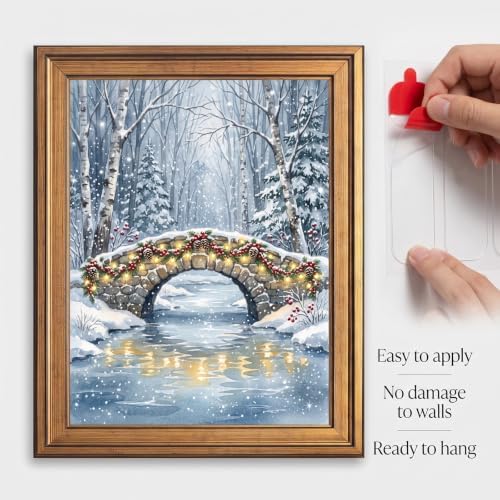 Framed Snowy Bridge Winter Art Print Gold Frame Inch 24x36