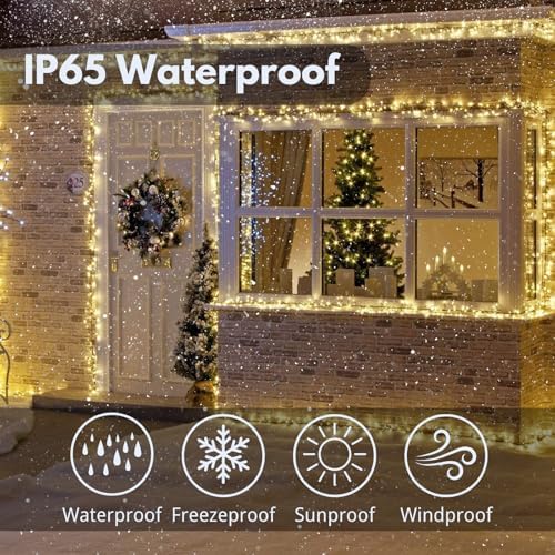 Solar String Lights Outdoor 2Pack 200LED 66FT Christmas Lights Warm White