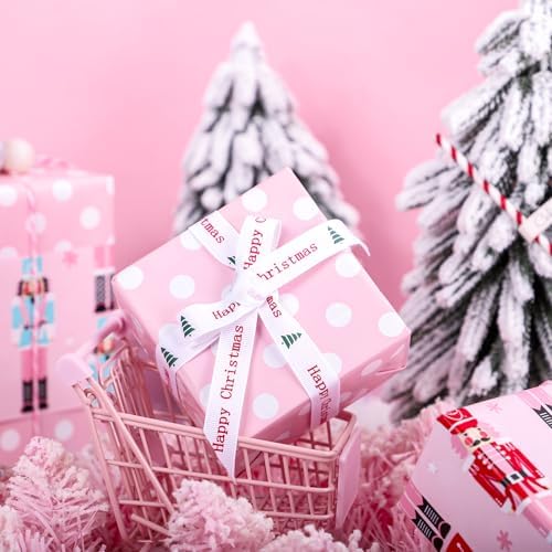 WRAPAHOLIC 30 Inch Jumbo Reversible Nutcracker Christmas Wrapping Paper - 30 Inch x 100 Feet Jumbo Roll Pink Nutcracker Wrapping Paper and Polke Dot Design for Christmas, Holiday, Party Celebration