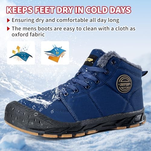 Mens Snow Boots, Mens Winter Boots, Mens Winter Trekking Snow Boots, Winter Boots for Men Waterproof Fur Lined Warm Winter Boots Men Lace up Snow Ankle Shoes Outdoor Anti-Slip Lightweight Hiking Boot