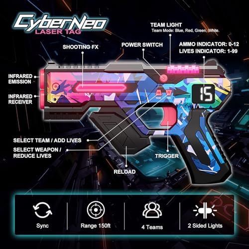 Laser Tag Set of 4, Lazer Tag Guns & Vests, Gift Ideas for Kids Teens and Adults, Cool Birthday Toys for Teenage Ages 8 9 10 11 12+Year Old Boy & Girls