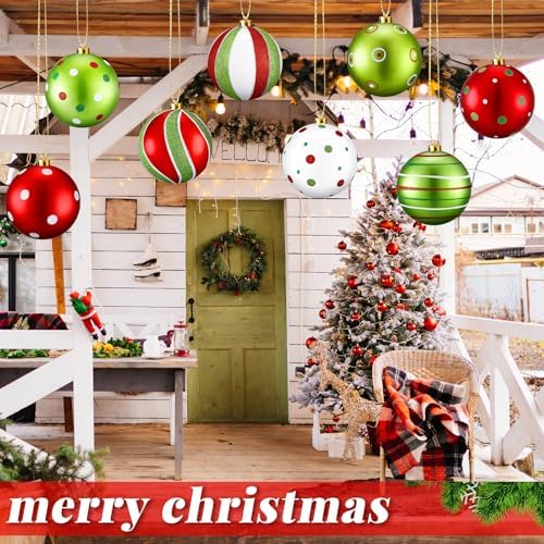 RoundFunny 8 Pcs 6 Inch Classic Christmas Ball Ornaments, Lime Green