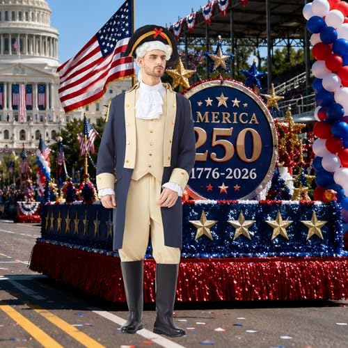 Mens Hamilton Costume 5PCS Colonial Washington Costume Adult Outfit