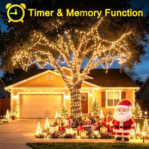 KNONEW 600ft 1500 LED Christmas String Lights Outdoor Green Wire 8 Modes & Timer Fairy Light Plug in Waterproof Patio Lights for Xmas Yard Tree Wedding Party Holiday Decorations (Warm White)