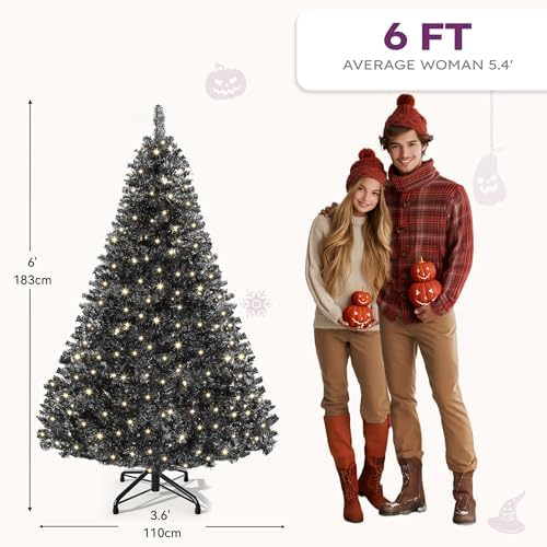 YITAHOME 6ft Prelit Black Artificial Christmas Tree with Remote Control, Hinged Christmas Tree Pine Tree for Home, Office, Party Decoration with 818 Branch Tips and 250 Lights