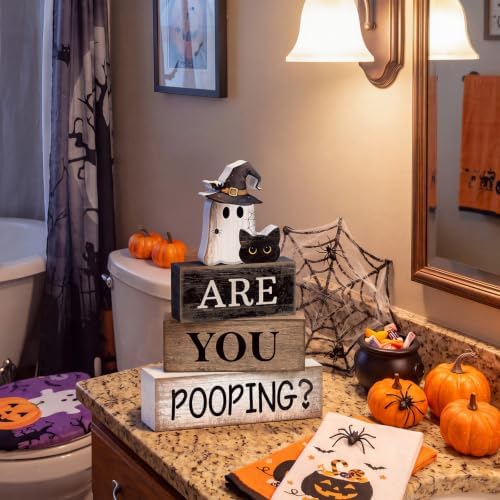 Moucuny 4 Pcs Halloween Bathroom Decor Sign Funny “are You Pooping? ” Decor