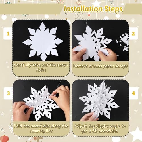 Snowflake Decorations, Paper Christmas Hanging Decor Indoor, White, 24-Pc