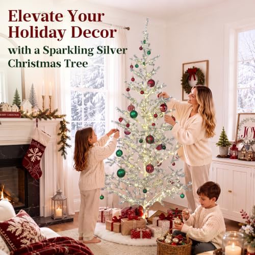 6ft Silver Tinsel Christmas Tree, Retro Aluminum Christmas Tree