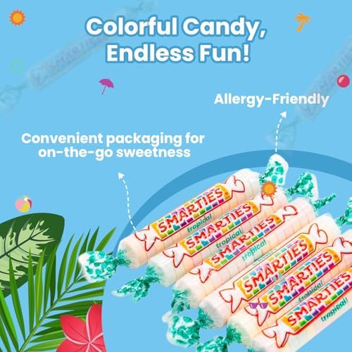 Smarties Tropical Candy Rolls - Gluten Free & Vegan Tropical Flavor Treats - Hard Candy Individually Wrapped - Peanut Free Plant Derived Ingredients - Halloween Hard Candy - 5 Pound Bag (Pack of 1)