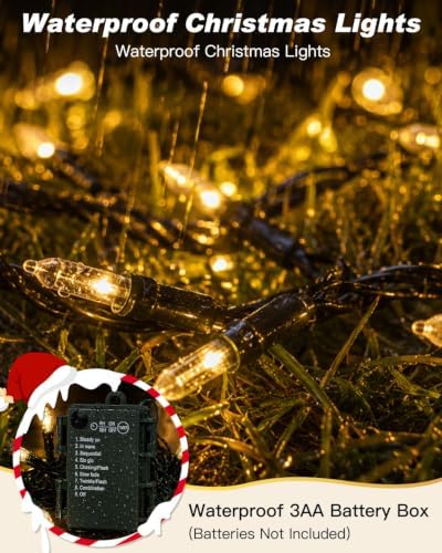 LED Mini Christmas Lights Outdoor, Battery Operated 18FT 50 LED Warm White String Lights with Timer & Memory Function, 8 Modes Waterproof Twinkle Lights for Garland Wreath Party Wedding & Indoor Decor