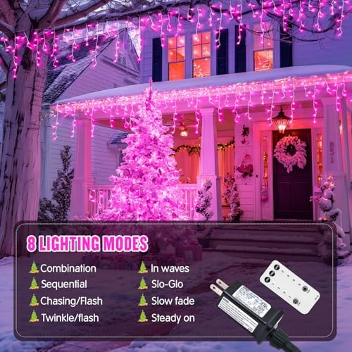 JMEXSUSS 400 LED Pink Christmas Icicle Lights