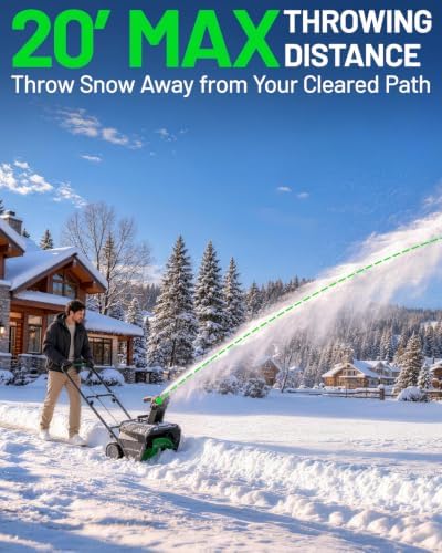 20V 20" Cordless Snow Blower, Brushless Snow Thrower 2x5.0Ah Batteries