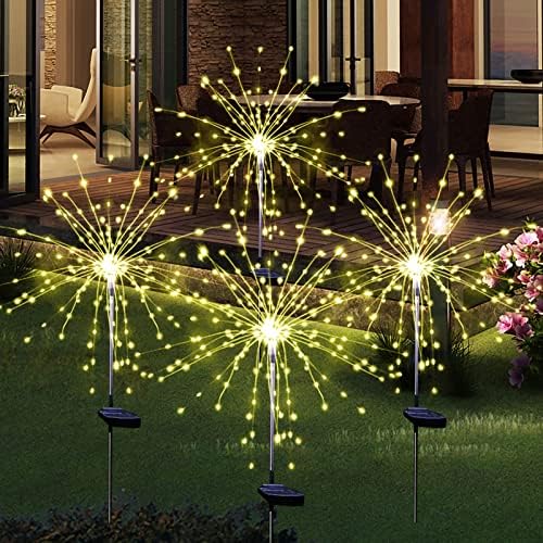 Solar Garden Firework Lights, 4 Pack, Waterproof, 120 LED, Outdoor, Warm White, Pathway, Patio, Party Decorations