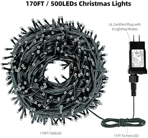 MZD8391 170FT 500 LED Christmas Lights Outdoor Indoor, Christmas Tree Light