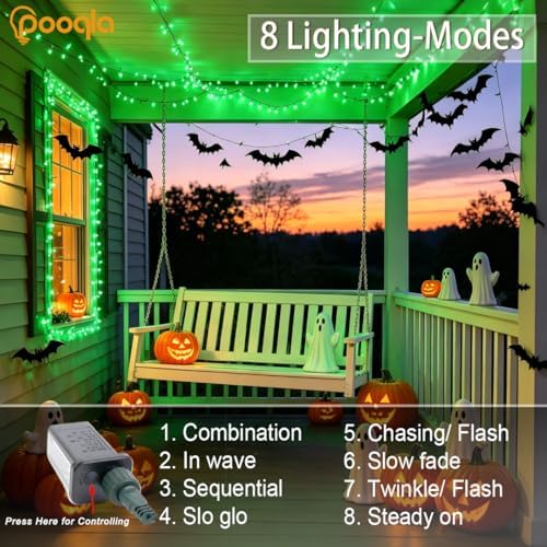 Pooqla 500 LED Green Halloween Lights Outdoor String Lights, 164 ft