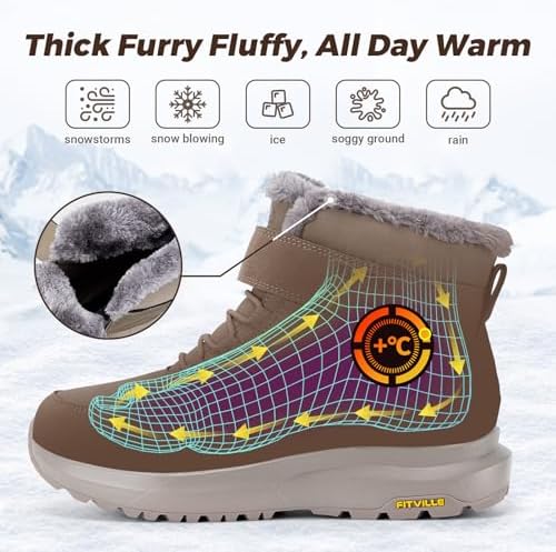 FitVille Wide Width Mens Winter Boots Fur Lined Extra Wide Snow Boot Lightweight Non Slip Outdoor Mens Diabetic Shoes for Flat Feet