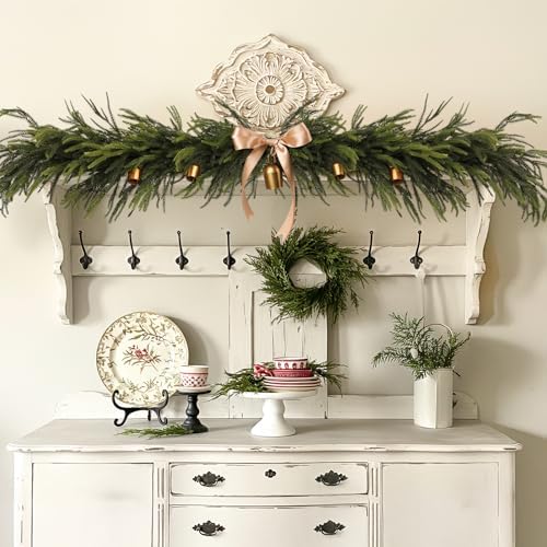 36Pcs Christmas Norfolk Pine Stems, Real Touch Branches, Greenery Picks