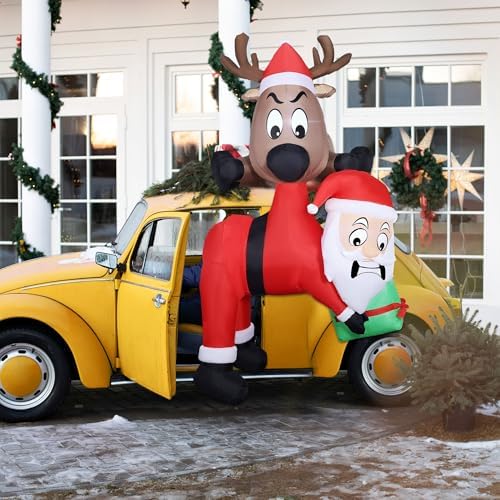 Lulu Home 7.2FT H Christmas Inflatable Decoration, Reindeer Holding Santa