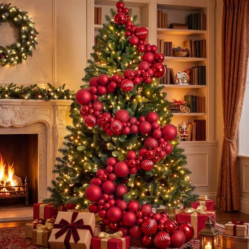 9.8 ft Christmas Ball Garland, Red