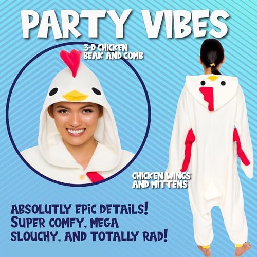 Funziez! Adult Onesie Halloween Costume Animal Dinosaur Shark Unisex Plush One Piece Cosplay Suit for Adults, Men and Women