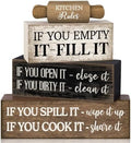 Moucuny 4 Pcs Farmhouse Tiered Tray Decor, Kitchen Rules Wooden Signs