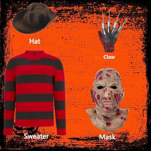 Adult Horror Halloween Costumes for Men with Hat Claw Gloves Mask