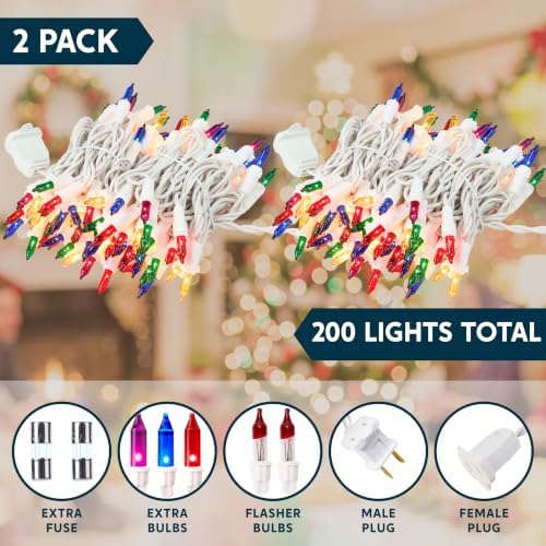 Joiedomi Christmas String Lights Indoor,200(2x100) Mini Multicolor Light with 42.8 FT White Wire,Lighting Decor for Patio Dorm Classroom Bedroom Holiday Wedding Party Garland Birthday Festival