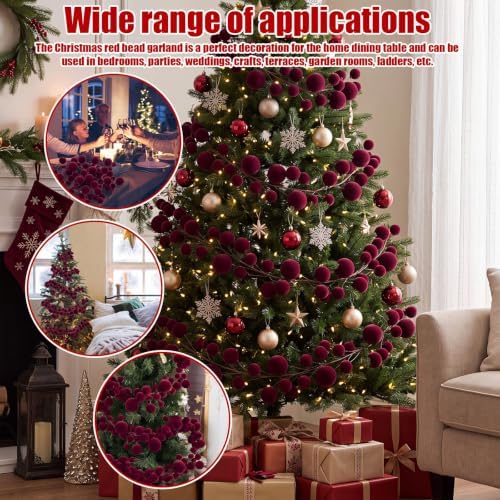 2 Pcs 6 ft Burgundy Velvet Christmas Ball Ornament Garland