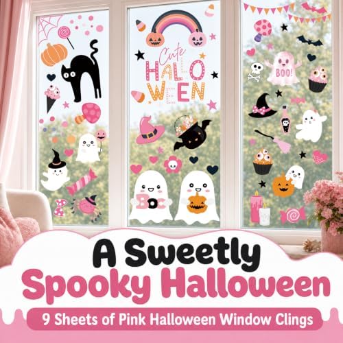 Pink Halloween Window Clings Stickers Decor for Kids Cute Decal Decorations