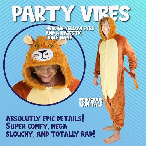 Funziez! Adult Onesie Halloween Costume Animal Dinosaur Shark Unisex Plush One Piece Cosplay Suit for Adults, Men and Women
