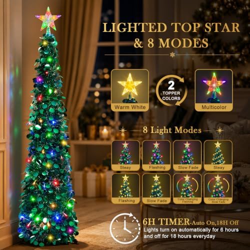 5FT Pop Up Christmas Tree with Lighted Top Star for Christmas Decorations