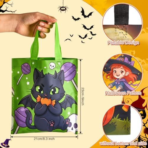 Sweetude 120 Pcs Halloween Tote Bags Bulk Trick Treat Bag with Handles Reusable Non Woven Halloween Treats Party Gift Favors Bags for Kids