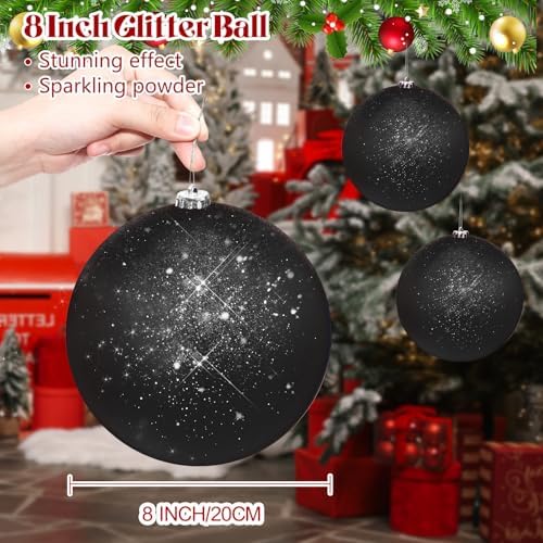 Zubebe 6 Pcs 8" Jumbo Christmas Ball Ornaments Lawn,Black Glitter
