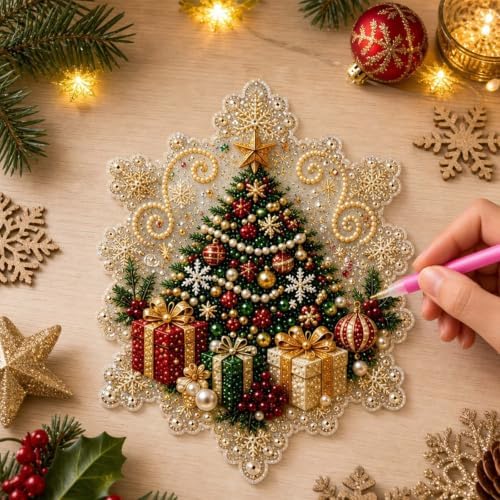 6PCS Christmas Ornaments DIY Pearl Diamond Art Kits for Adult Holiday