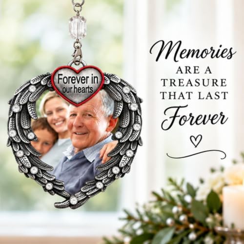 Memorial Photo Ornament for Loved One – Silver Heart Angel Wings Picture Frame Ornament, in Loving Memory Sympathy Gift for Loss of Mom, Dad, Family Member, Bereavement Christmas Keepsake