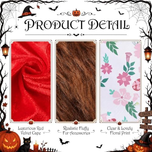Hercicy 6 Pcs Red Riding Hood Costume Set, Velvet Cape Wolf Grandma Party