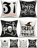 Halloween Decorations Set Of 4 Double-Sided Print Pillow Covers 16" x 16", with 8 Cute Halloween Decor Patterns, Elegant Invisible Zipper, Soft Linen Throw Pillow Covers for Outdoor & Indoor Use