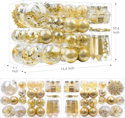 SHareconn 100PCS Christmas Tree Ornaments Clear Set, Gold