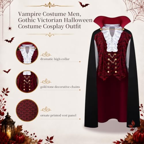 Vampire Costume Men, Gothic Victorian Halloween Costume Cosplay Outfit