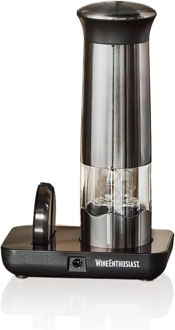 Wine Enthusiast Automatic Compact Wine Bottle Opener and Foil Cutter Set - Fully Electric Corkscrew with Charging Station - Effortlessly Extracts Natural and Synthetic Corks (3-Piece Set)
