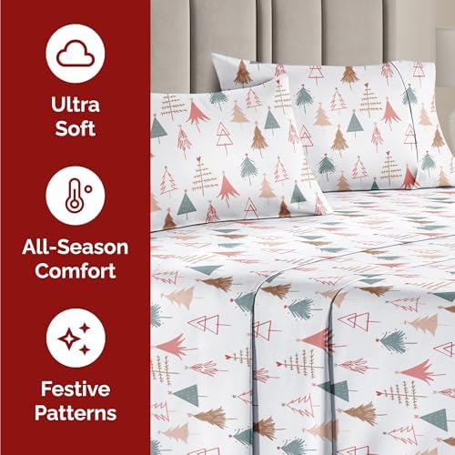 Christmas Sheet Set, Christmas Tree 2, Holiday Xmas Bedding Set - Full Size