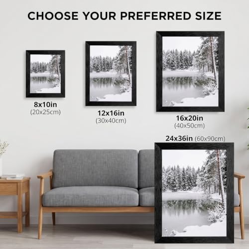 Framed Frozen Pond Canvas Wall Art, Winter Pines, Black Frame Inch 12x16