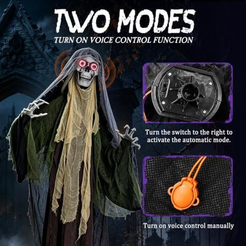6.1Ft Halloween Decorations Outdoor Animatronic, Life Size Skeletons Ghost