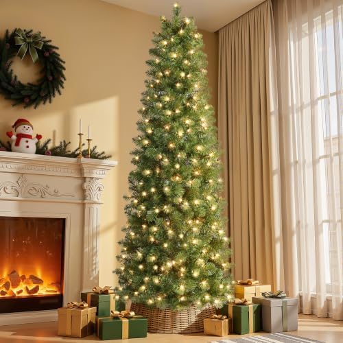 SHareconn Prelit Artificial Pencil Christmas Tree 6FT & Warm White Lights